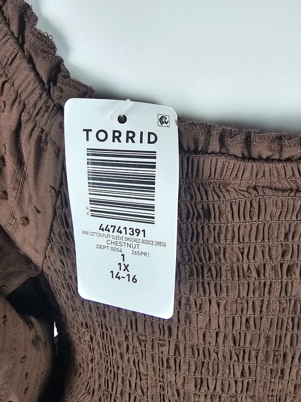 torrid Brown Long Sleeve Smocked Bodice Midi Dress - Picture 3 of 3